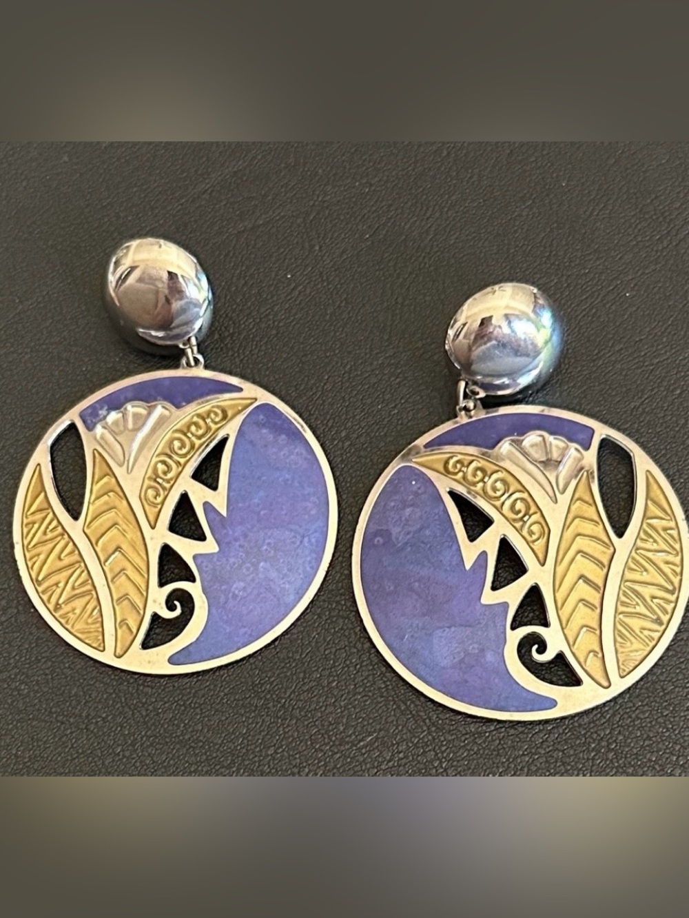 RARE Edgar Berebi Vintage Enamel Silver Tone Post Earrings